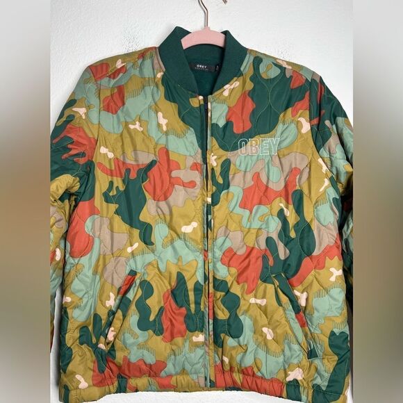 Obey Bunker multi-color drip camo jacket Size M Women’s Full Zip - Picture 5 of 9